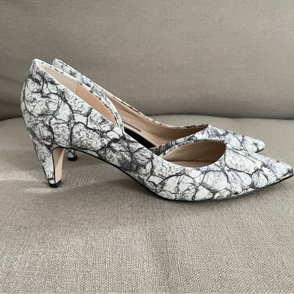 French Connection Kandy Heels Black White Marble D’Orsay Pumps Women’s Size 7.5 - Picture 1 of 9